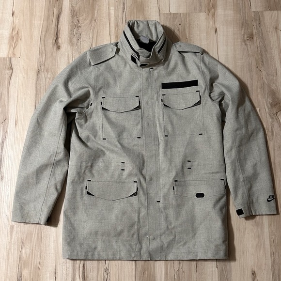 Nike M65 Jacket Mens L Gray Sportswear Military Field Coat Hooded Rain Outdoor